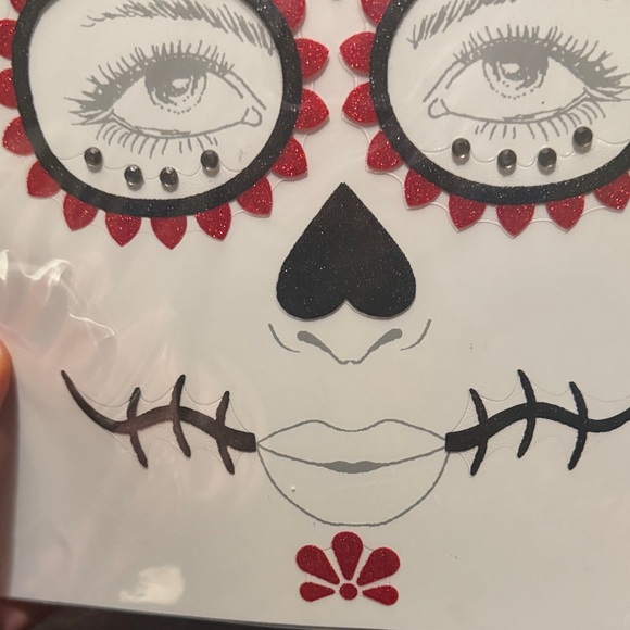 Spirit Sugar Skull Glitter Face Tattoos - Black, Red, Blue & Stickers - Picture 4 of 9